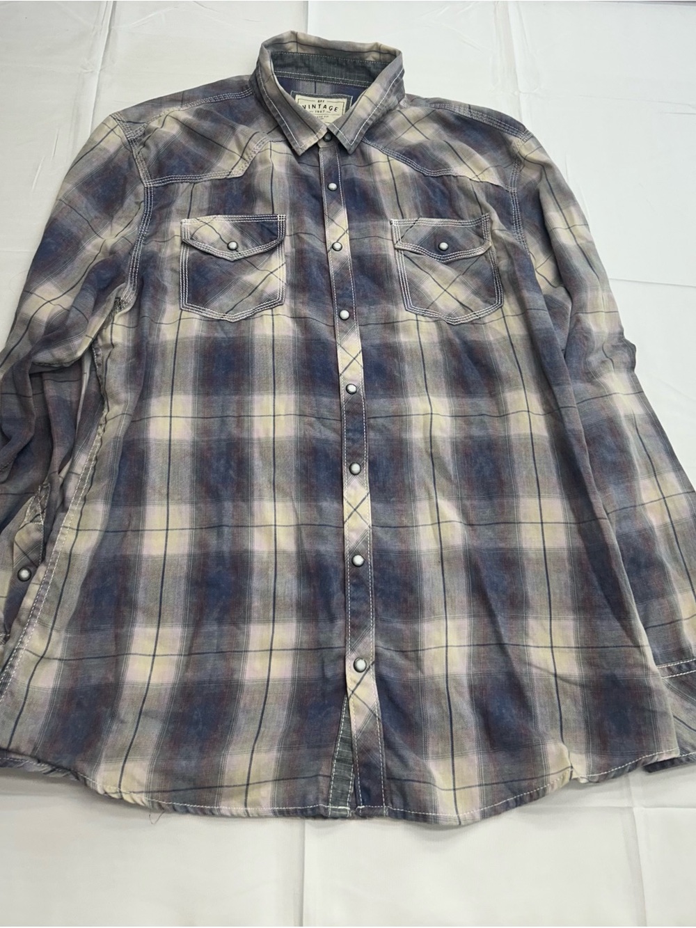 BKE Vintage Collection Plaid Western Pearl Snap Shirt Grey XL